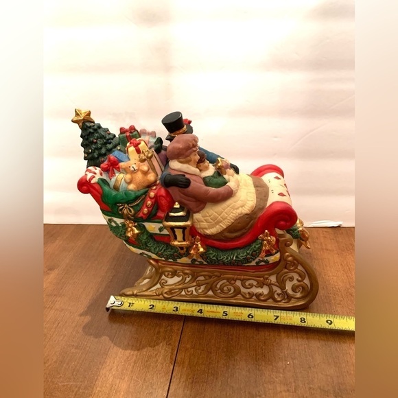 Bisque Ceramic Family in Christmas Sleigh Music Box - Picture 3 of 5